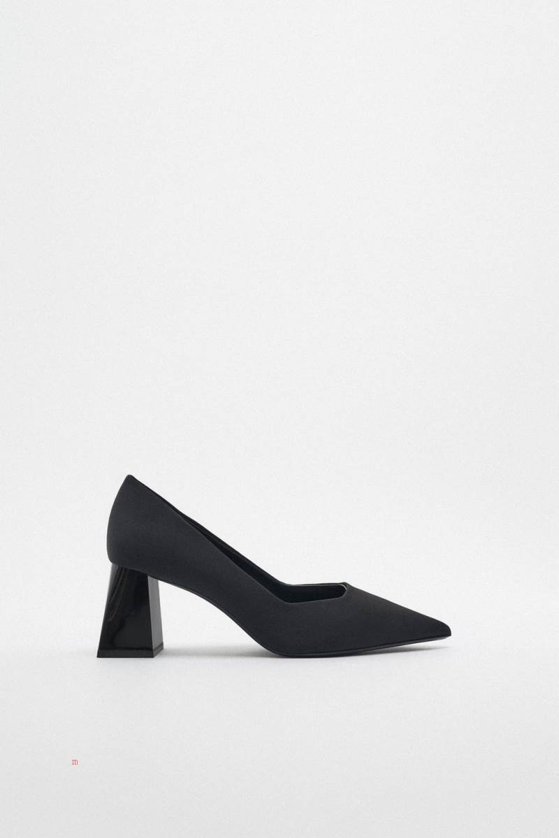 ZARA BLOCK-HEEL FABRIC Högklackade Skor Dam Svarta | CQUTM-2419