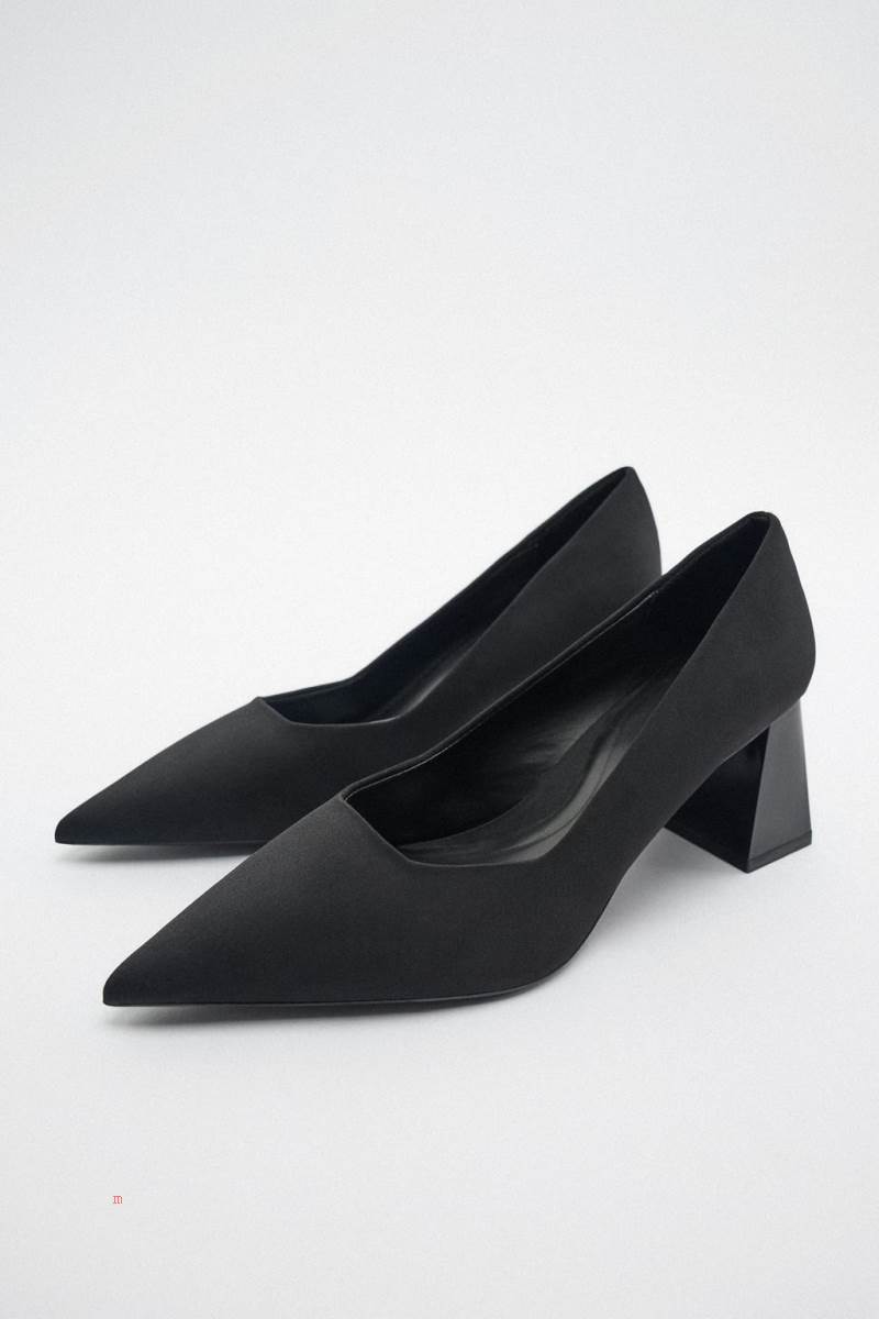 ZARA BLOCK-HEEL FABRIC Högklackade Skor Dam Svarta | CQUTM-2419