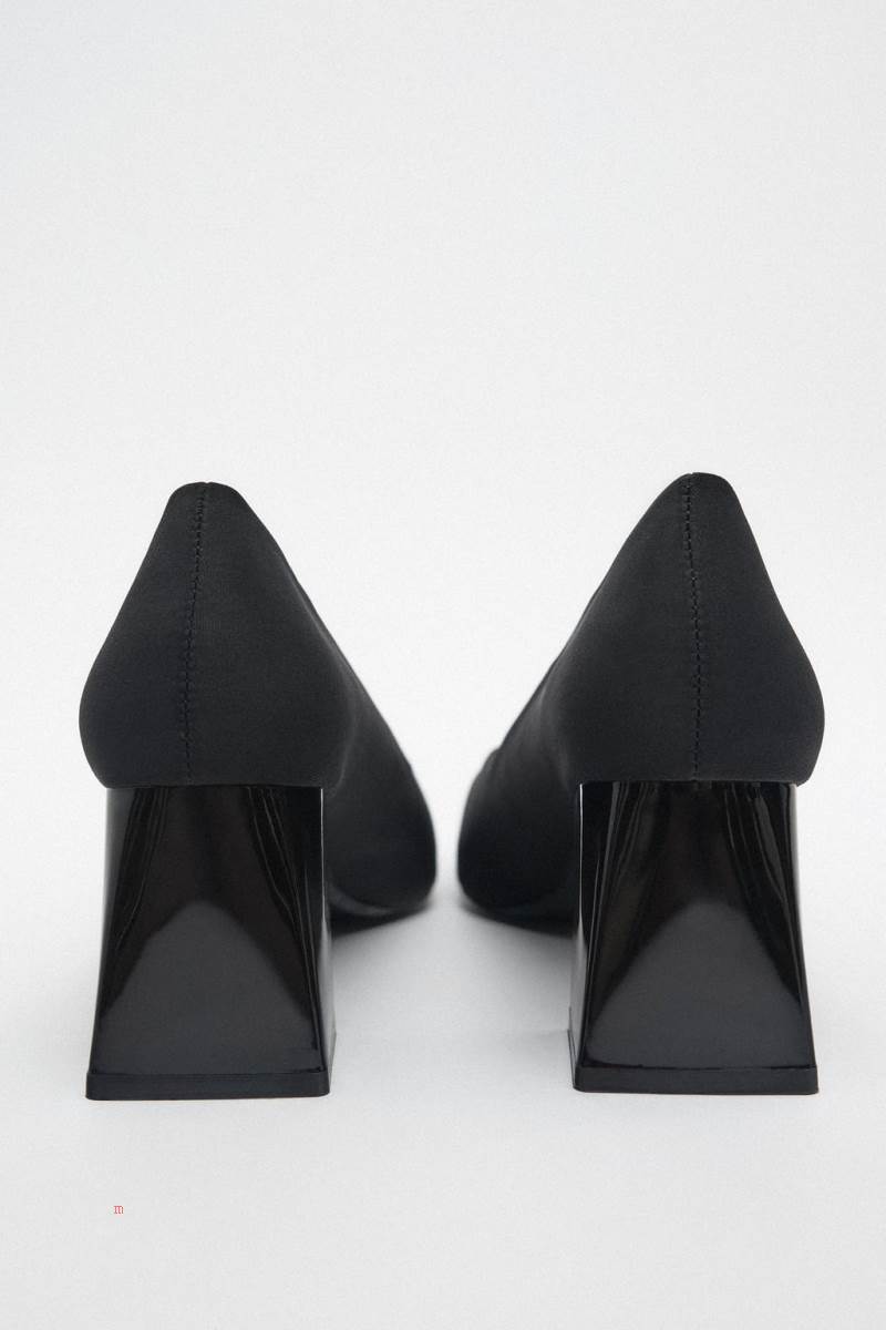 ZARA BLOCK-HEEL FABRIC Högklackade Skor Dam Svarta | CQUTM-2419