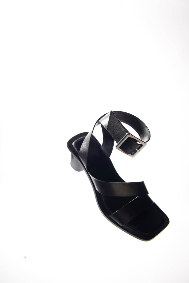 ZARA BLOCK HEEL LEATHER Sandaler Dam Svarta | QAPXS-9348