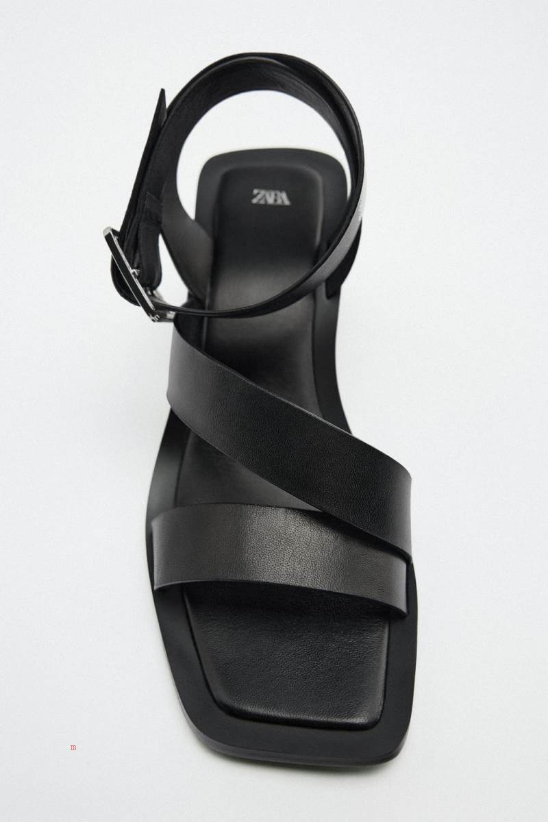 ZARA BLOCK HEEL LEATHER Sandaler Dam Svarta | QAPXS-9348