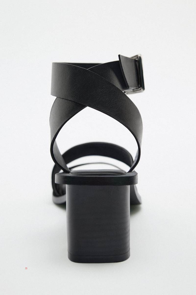 ZARA BLOCK HEEL LEATHER Sandaler Dam Svarta | QAPXS-9348