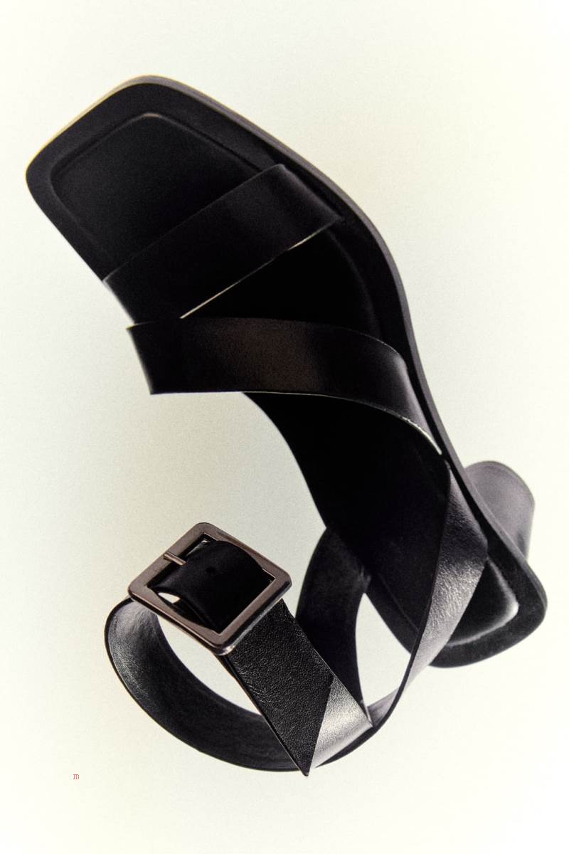 ZARA BLOCK HEEL LEATHER Sandaler Dam Svarta | QAPXS-9348