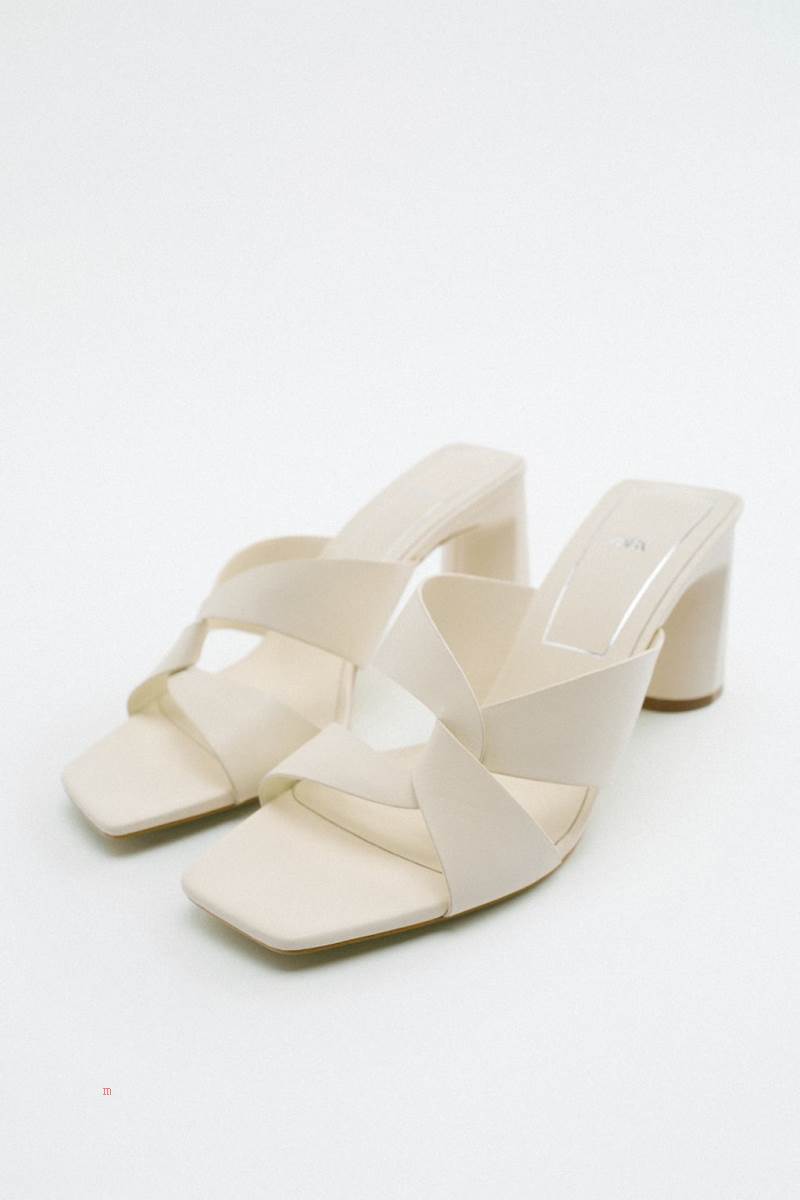 ZARA BLOCK HEEL LEATHER Sandaler Dam Vita | GDBMI-0452