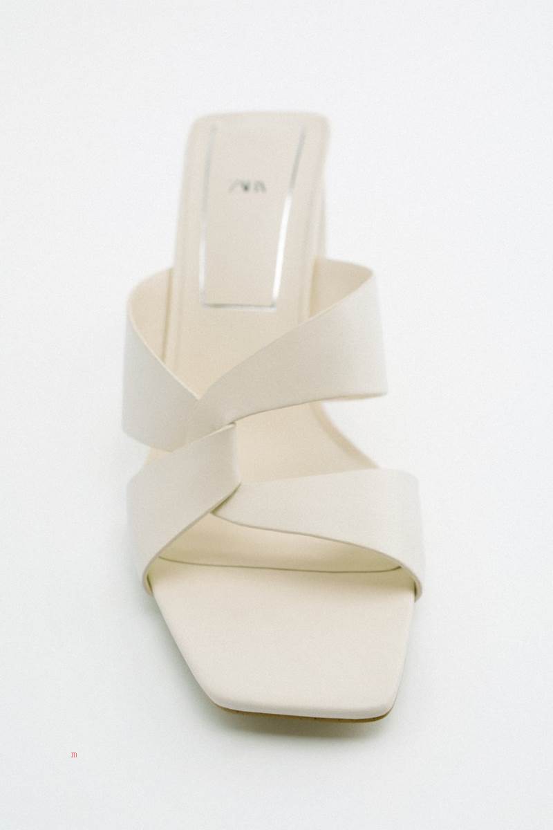 ZARA BLOCK HEEL LEATHER Sandaler Dam Vita | GDBMI-0452