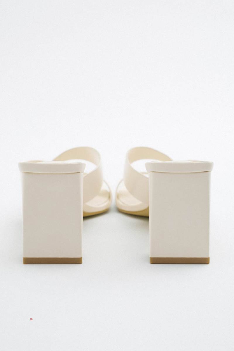 ZARA BLOCK HEEL LEATHER Sandaler Dam Vita | GDBMI-0452