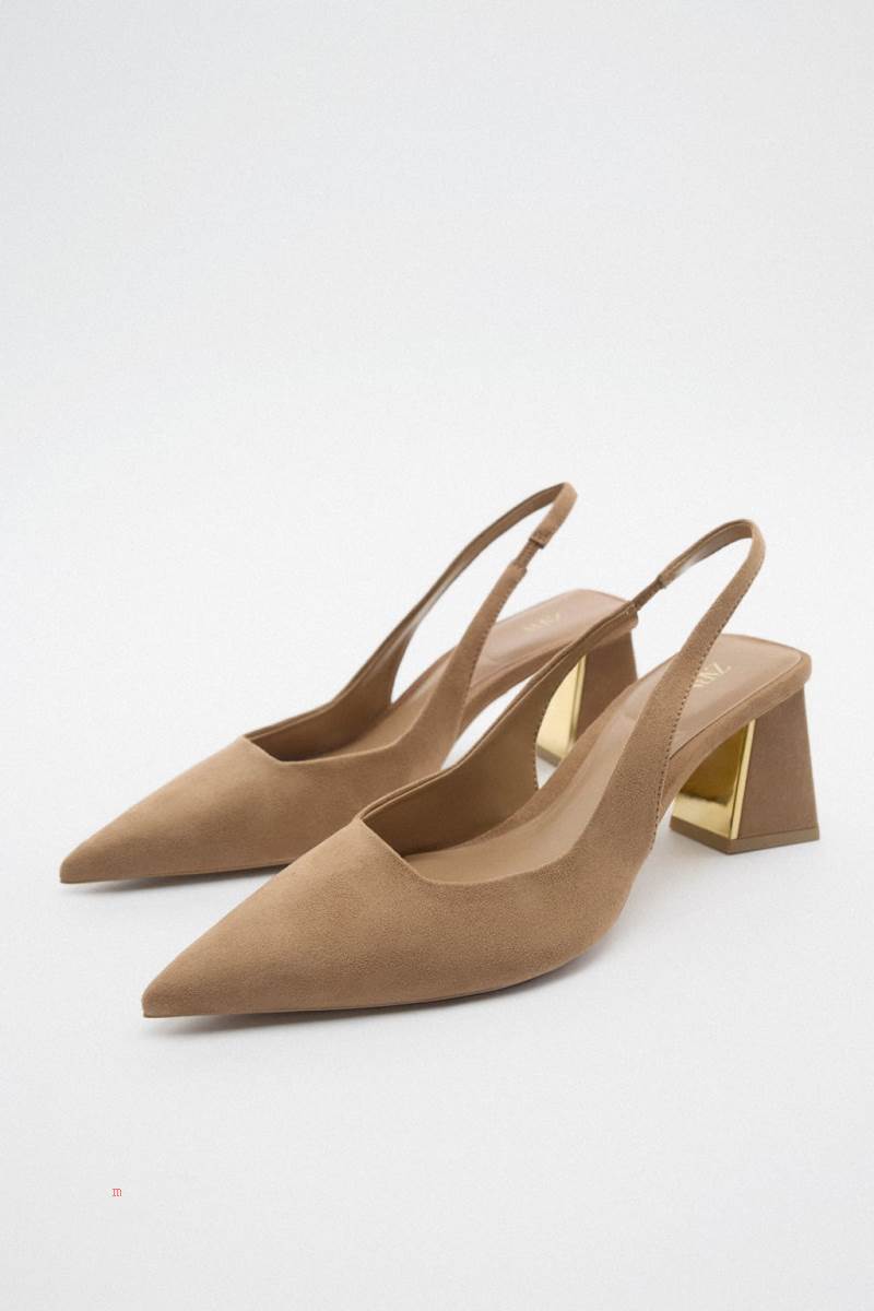 ZARA BLOCK-HEEL SLINGBACK Högklackade Skor Dam Bruna | YLEWA-9327