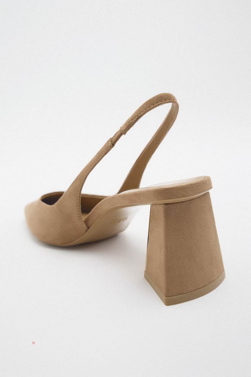 ZARA BLOCK-HEEL SLINGBACK Högklackade Skor Dam Bruna | YLEWA-9327