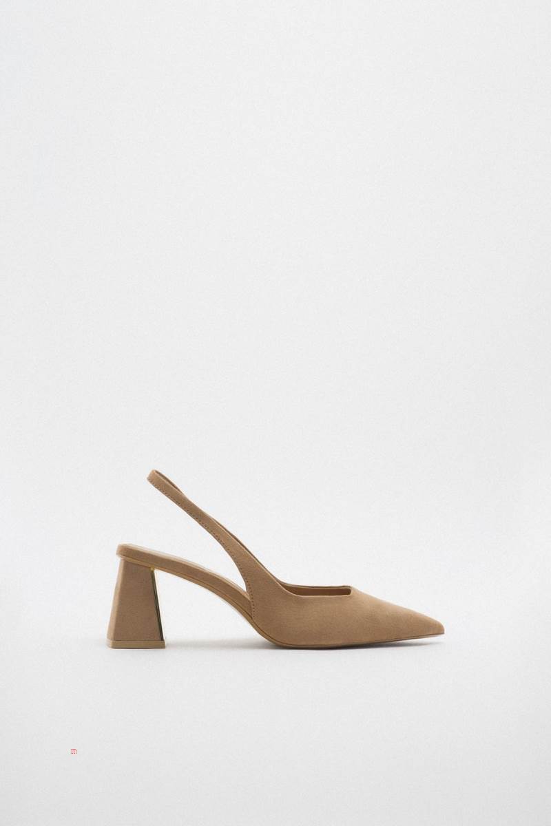 ZARA BLOCK-HEEL SLINGBACK Högklackade Skor Dam Bruna | YLEWA-9327