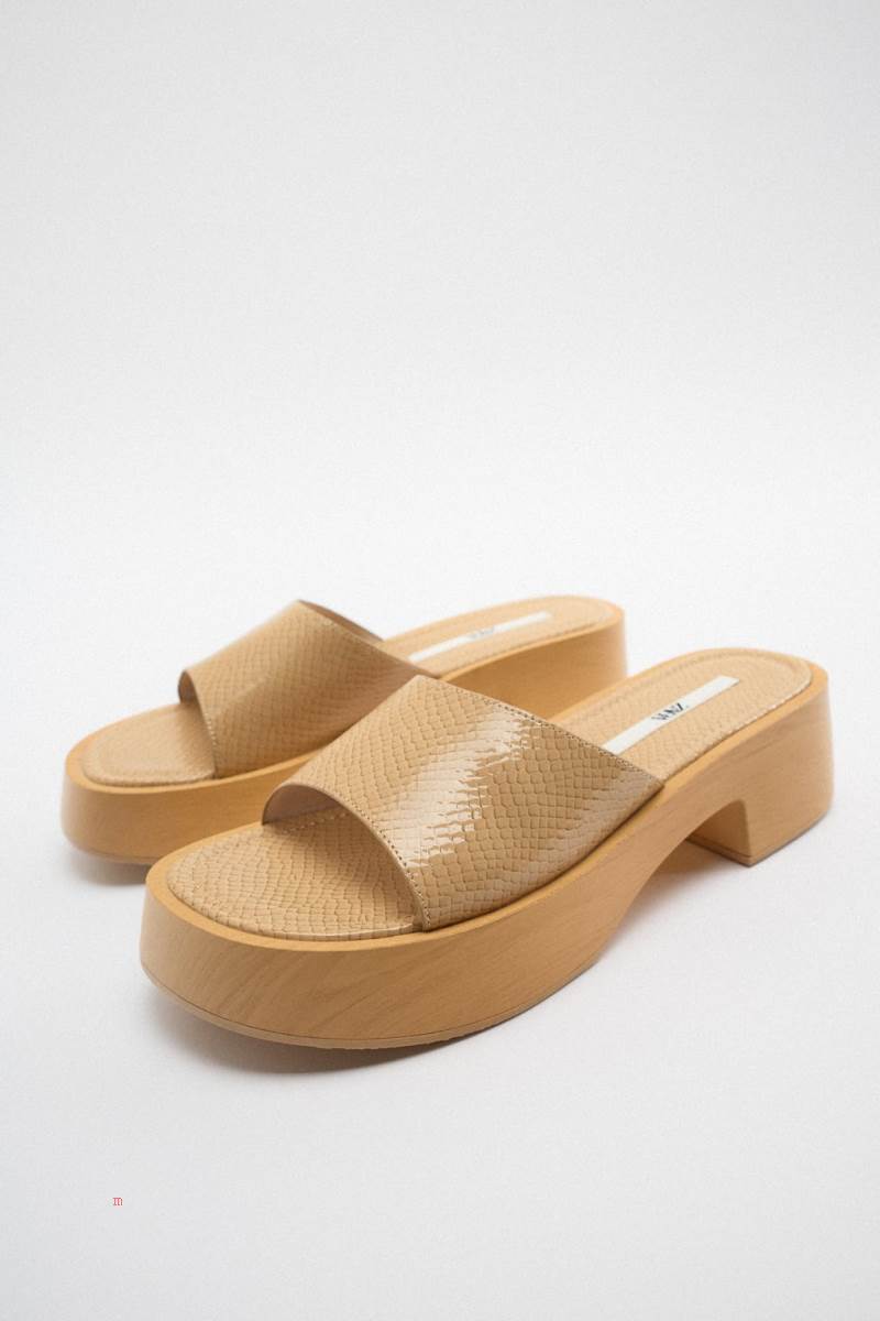 ZARA BLOCK HEEL Sandaler Dam Beige | GVKTY-5078