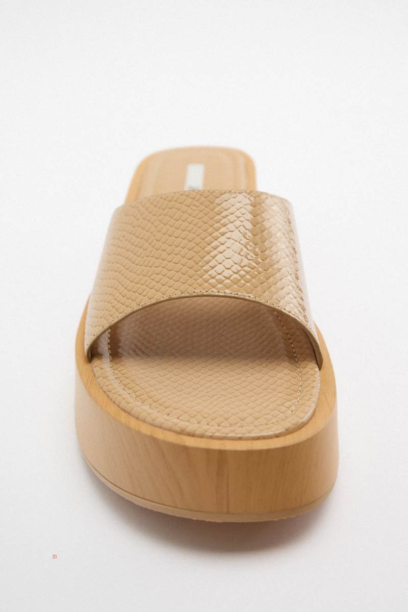 ZARA BLOCK HEEL Sandaler Dam Beige | GVKTY-5078