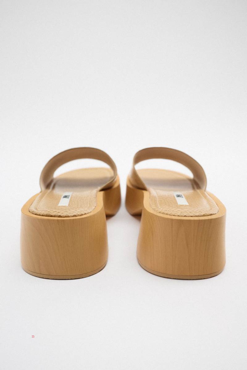 ZARA BLOCK HEEL Sandaler Dam Beige | GVKTY-5078