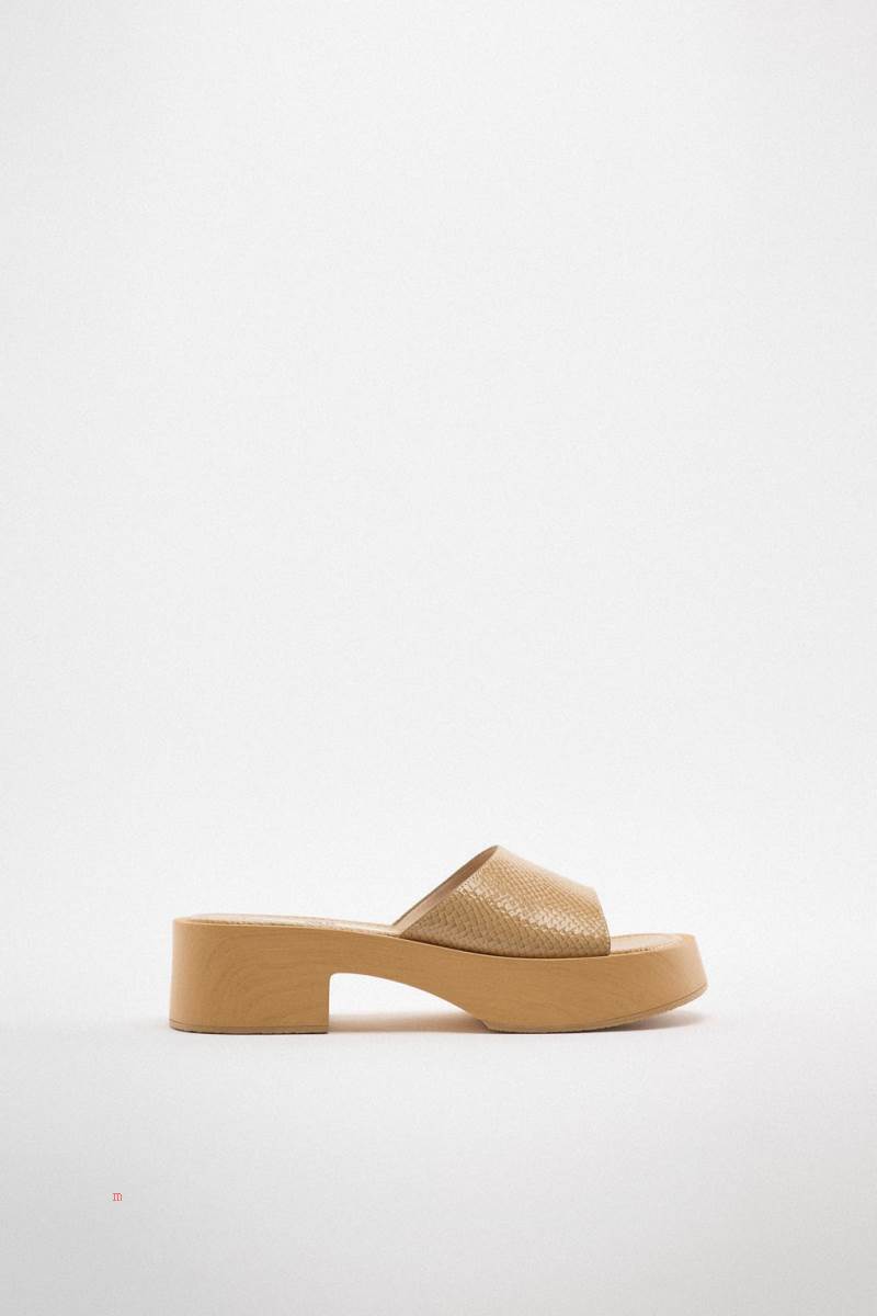 ZARA BLOCK HEEL Sandaler Dam Beige | GVKTY-5078