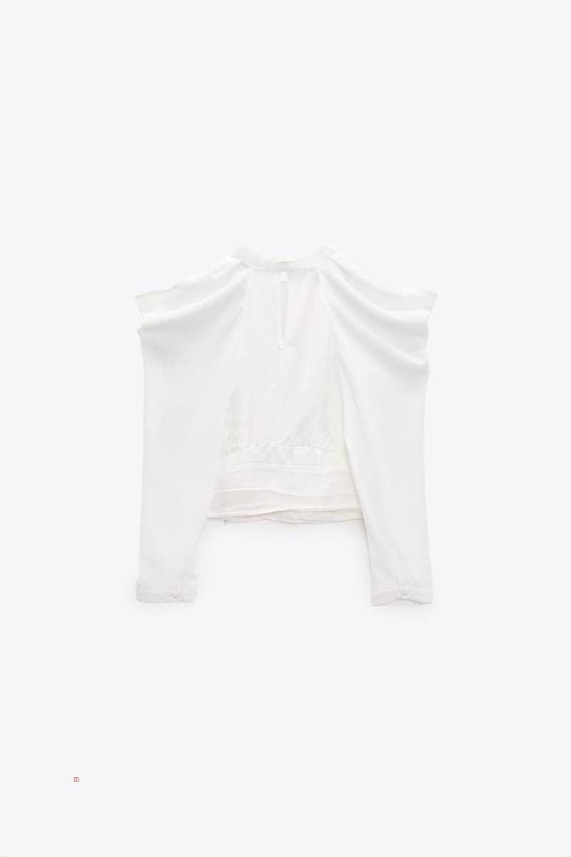 ZARA BLOUSE WITH CUT-OUT SHOULDERS Blusar Dam Vita | QOYZS-0897