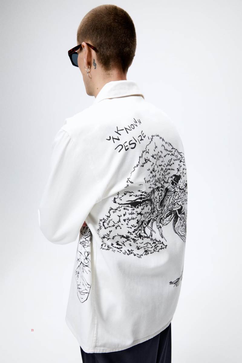 ZARA BONSAI PRINT Övertröja Herr Vita | WRNET-7391