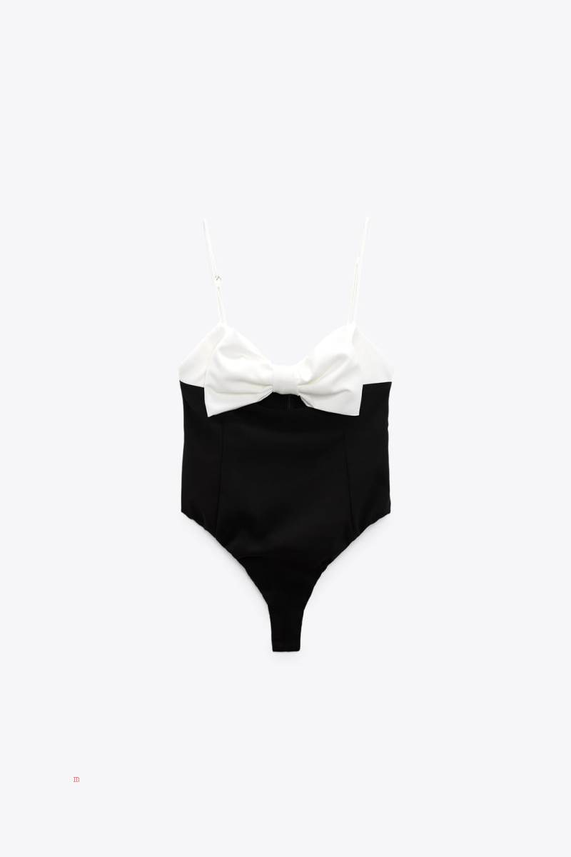 ZARA BOW Bodysuit Dam Svarta | VSOQL-0687
