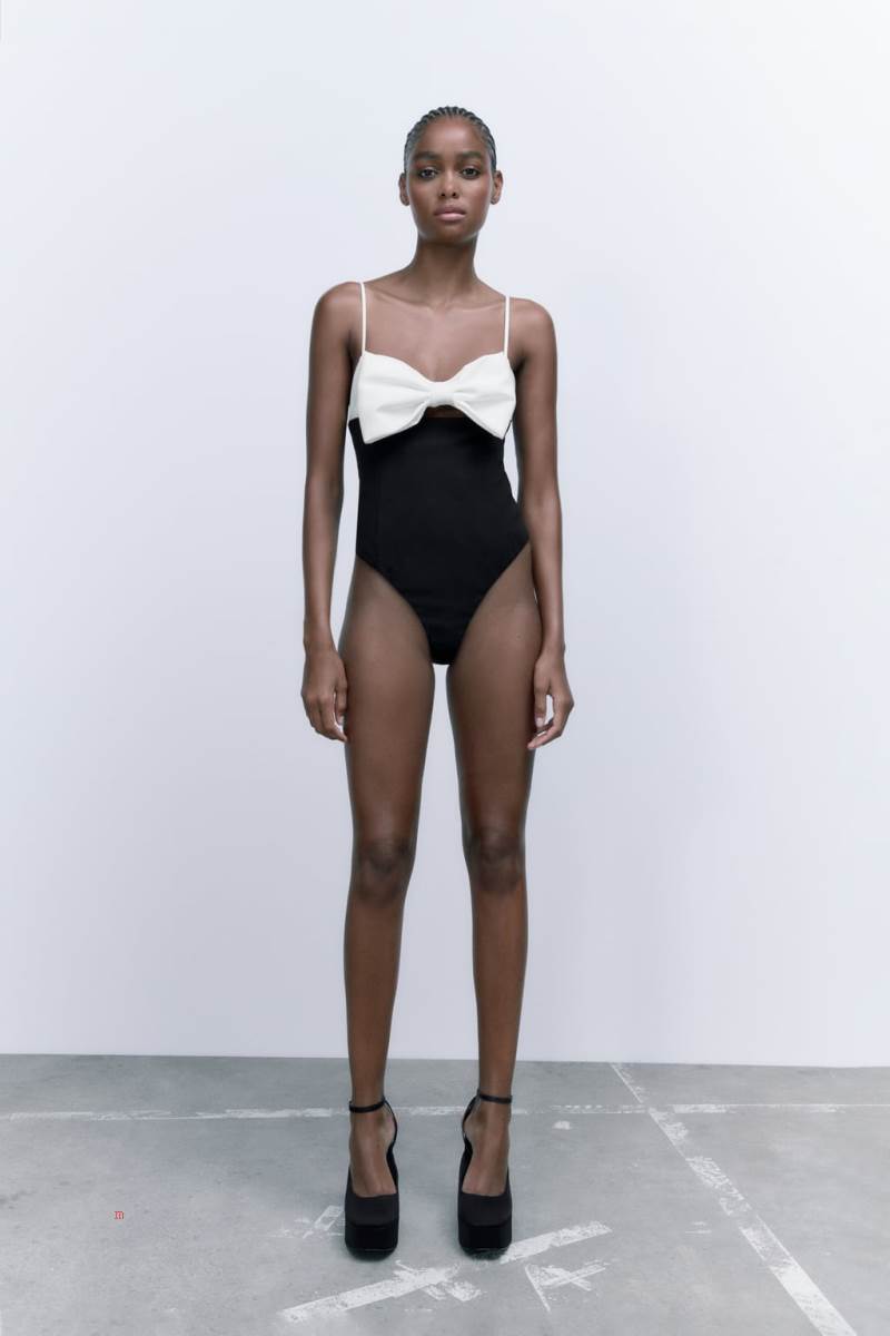ZARA BOW Bodysuit Dam Svarta | VSOQL-0687