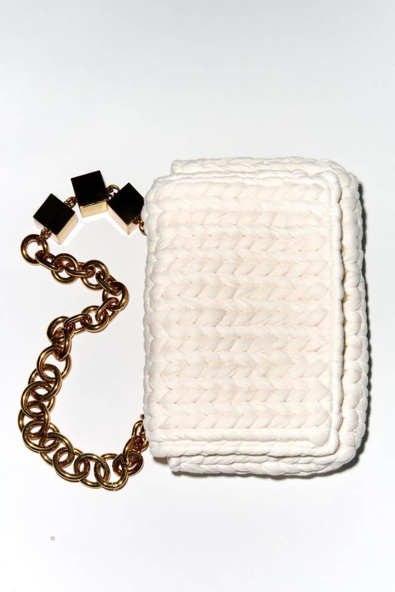ZARA BRAIDED FABRIC Axelväska Dam Vita | GUOXT-0624
