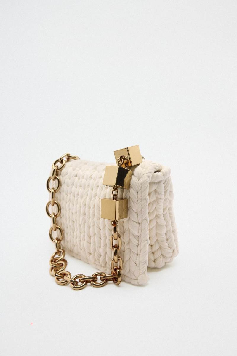 ZARA BRAIDED FABRIC Axelväska Dam Vita | GUOXT-0624