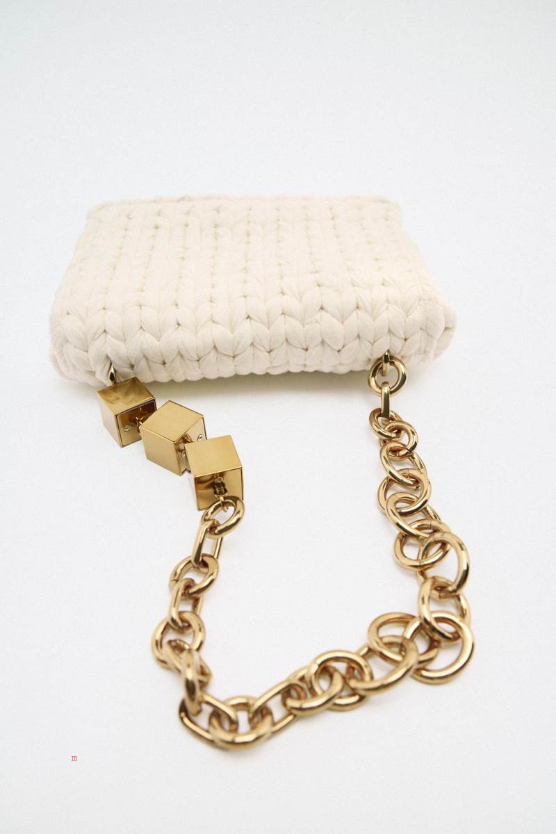 ZARA BRAIDED FABRIC Axelväska Dam Vita | GUOXT-0624