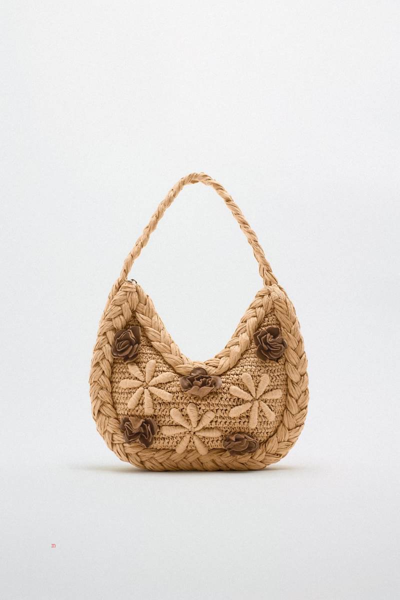 ZARA BRAIDED FLORAL Axelväska Dam Beige | KCBWN-0398