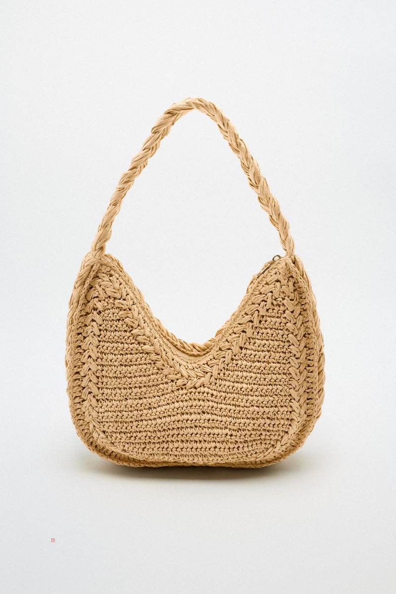 ZARA BRAIDED FLORAL Axelväska Dam Beige | KCBWN-0398