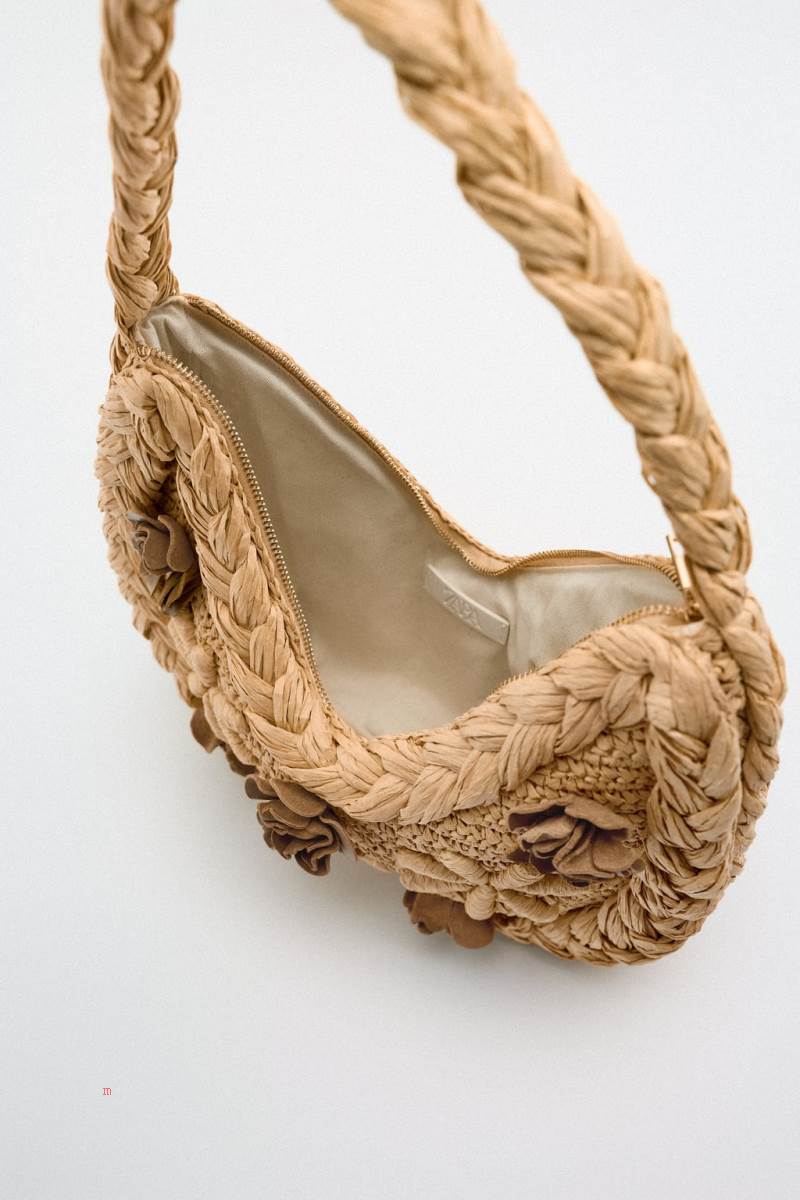 ZARA BRAIDED FLORAL Axelväska Dam Beige | KCBWN-0398