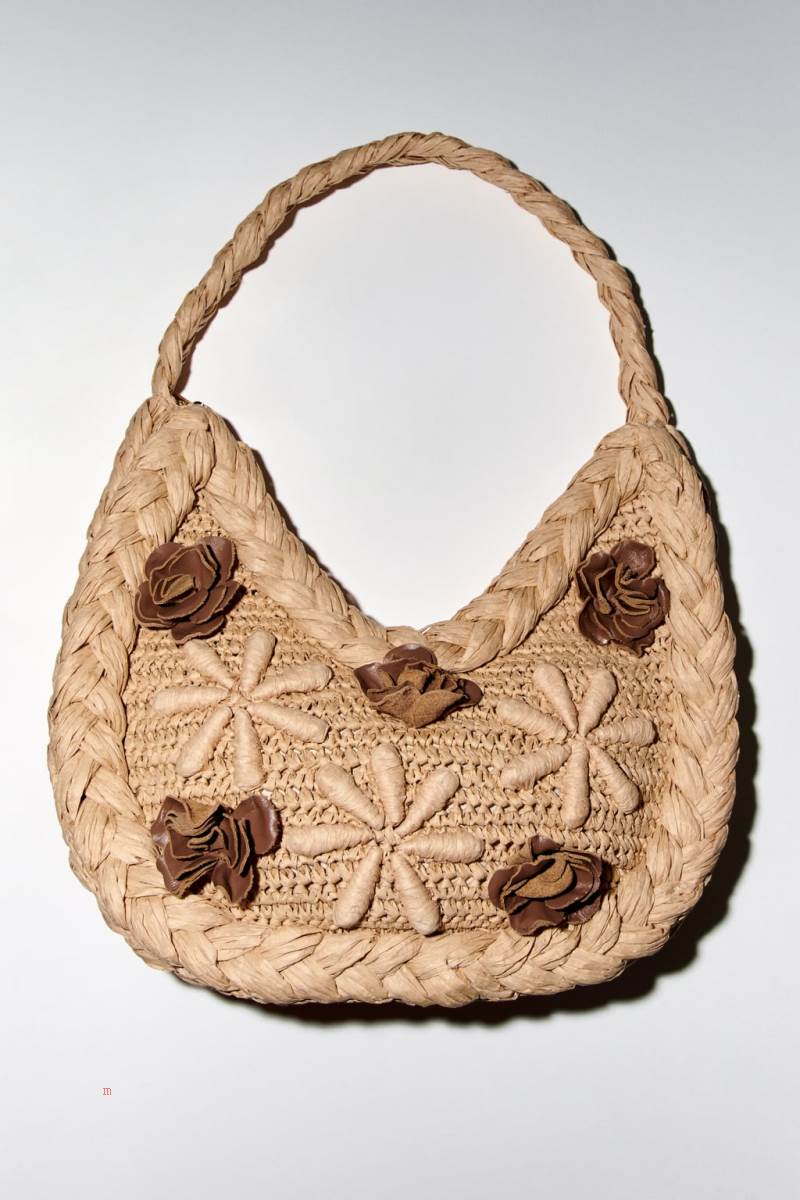 ZARA BRAIDED FLORAL Axelväska Dam Beige | KCBWN-0398
