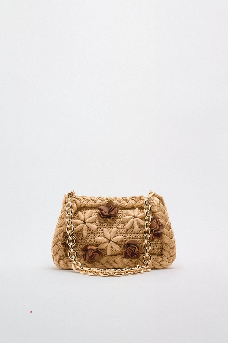 ZARA BRAIDED FLORAL Axelväska Dam Beige | TQJBH-5839