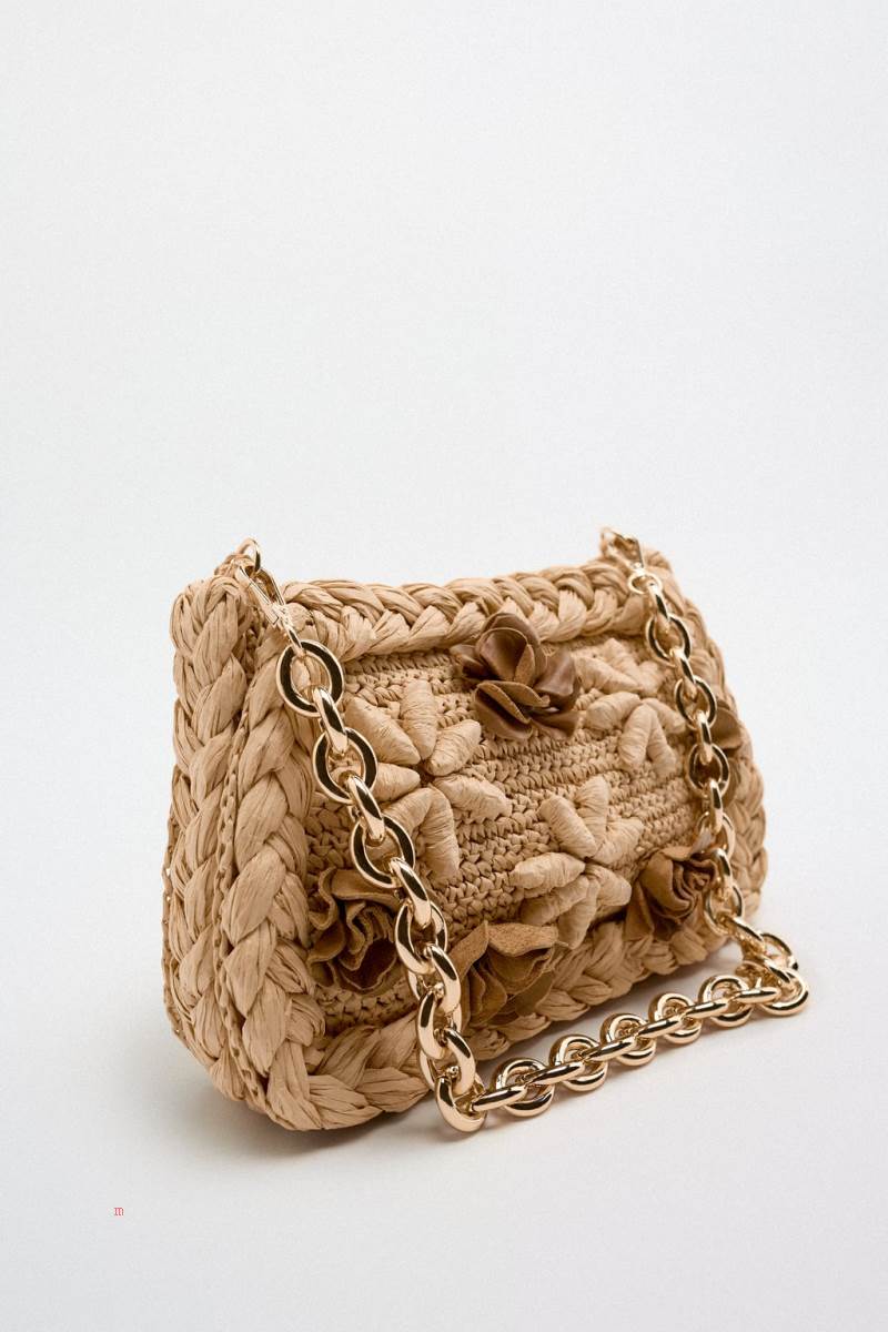 ZARA BRAIDED FLORAL Axelväska Dam Beige | TQJBH-5839