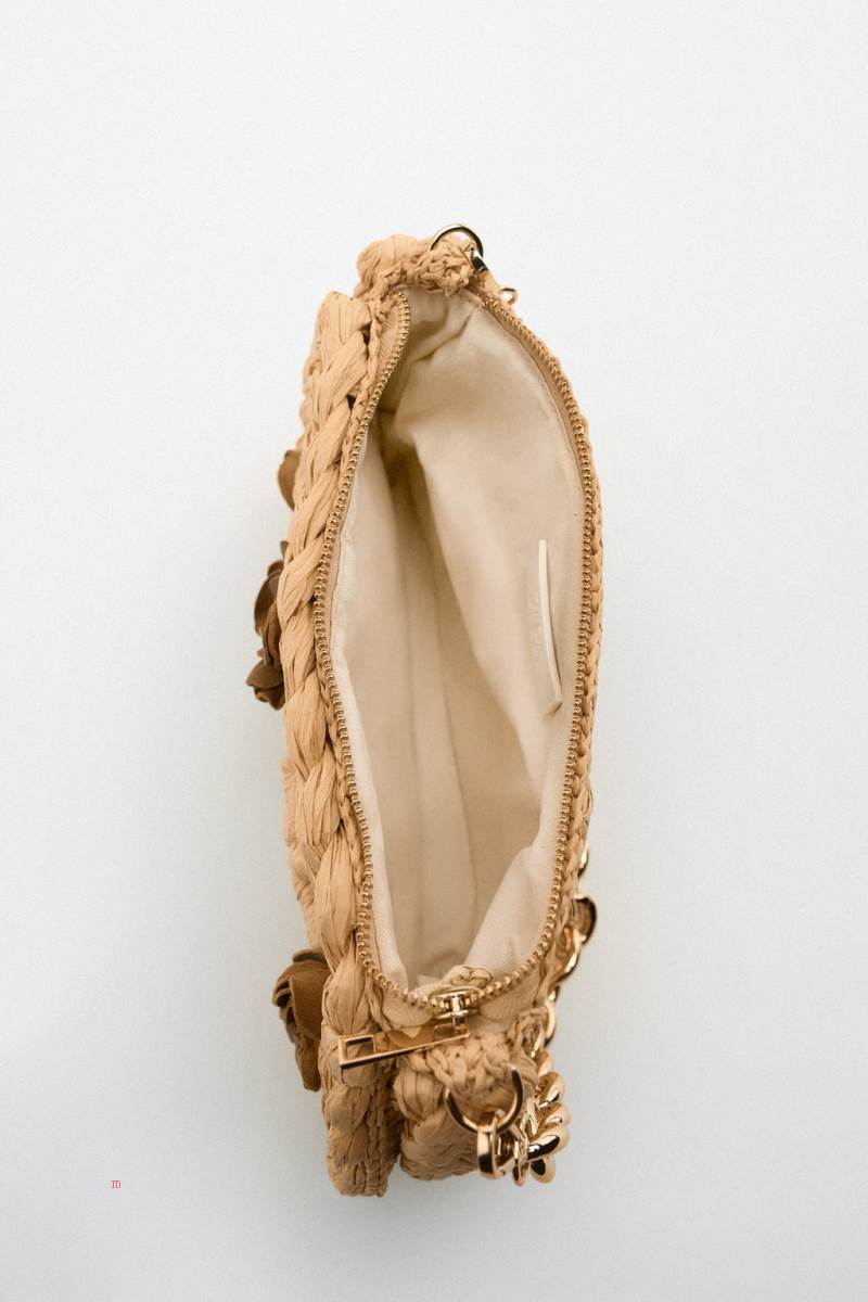 ZARA BRAIDED FLORAL Axelväska Dam Beige | TQJBH-5839