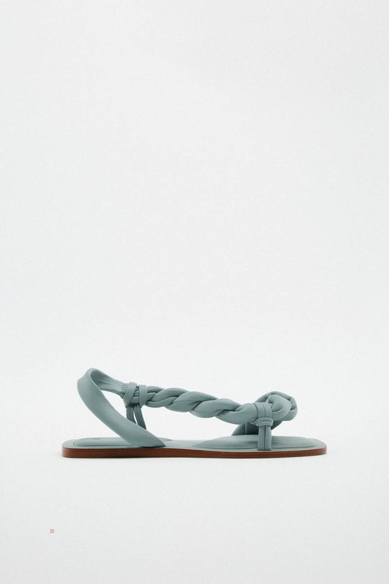 ZARA BRAIDED LEATHER Sandaler Dam Ljusblå | LWMYN-4710