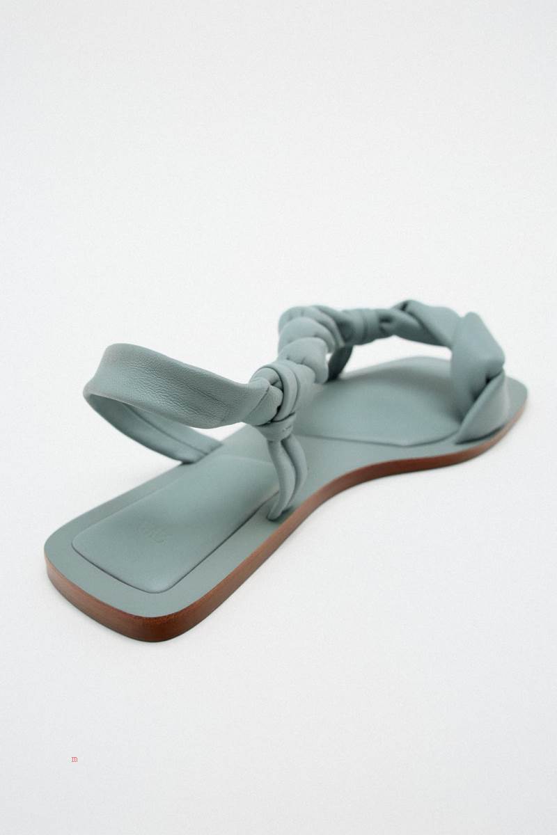 ZARA BRAIDED LEATHER Sandaler Dam Ljusblå | LWMYN-4710