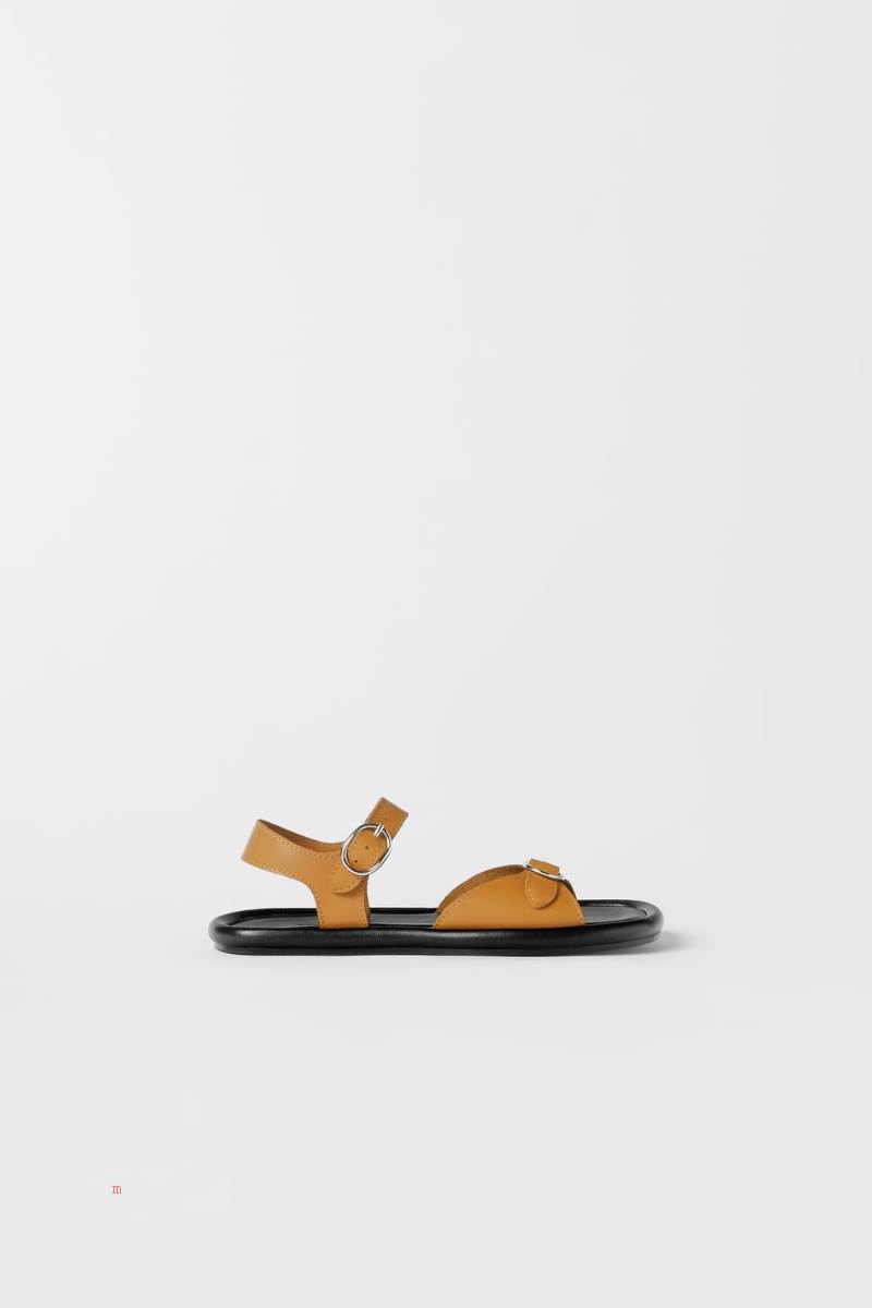 ZARA BUCKLED LEATHER Sandaler Tjej Beige | YSZFU-7019