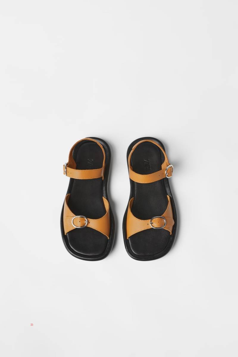 ZARA BUCKLED LEATHER Sandaler Tjej Beige | YSZFU-7019