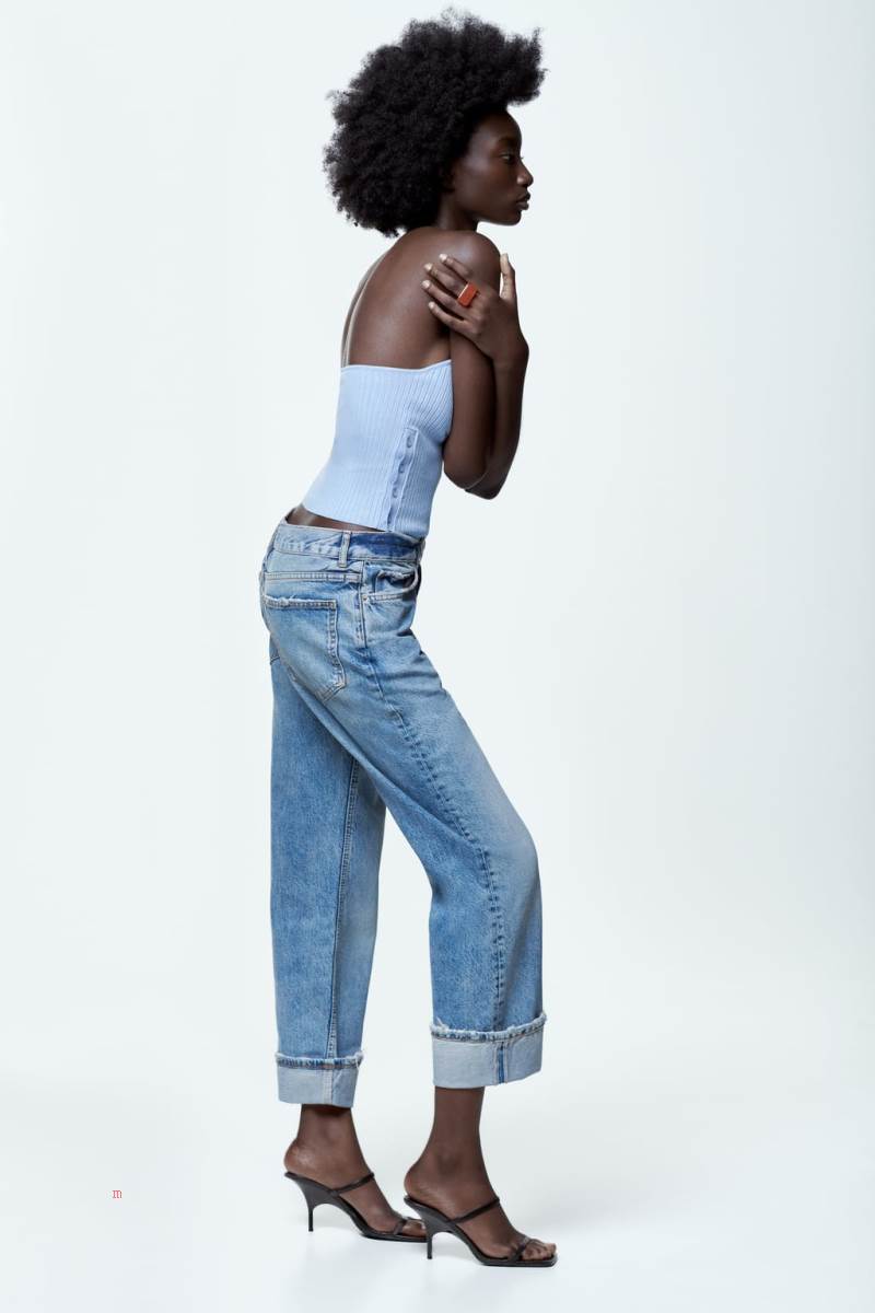 ZARA BUTTONED KNIT Crop Top Dam Blå | PLWKE-3296