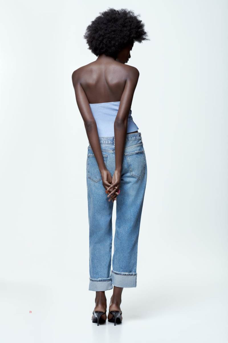 ZARA BUTTONED KNIT Crop Top Dam Blå | PLWKE-3296