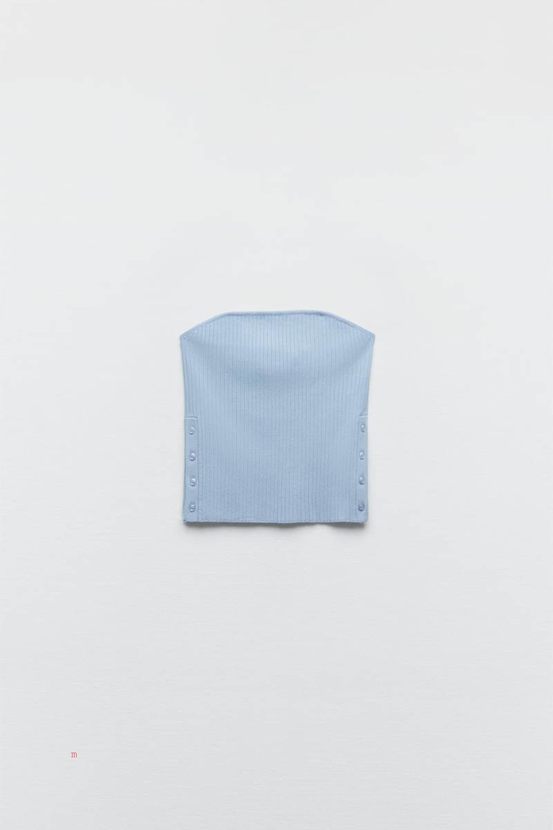 ZARA BUTTONED KNIT Crop Top Dam Blå | PLWKE-3296