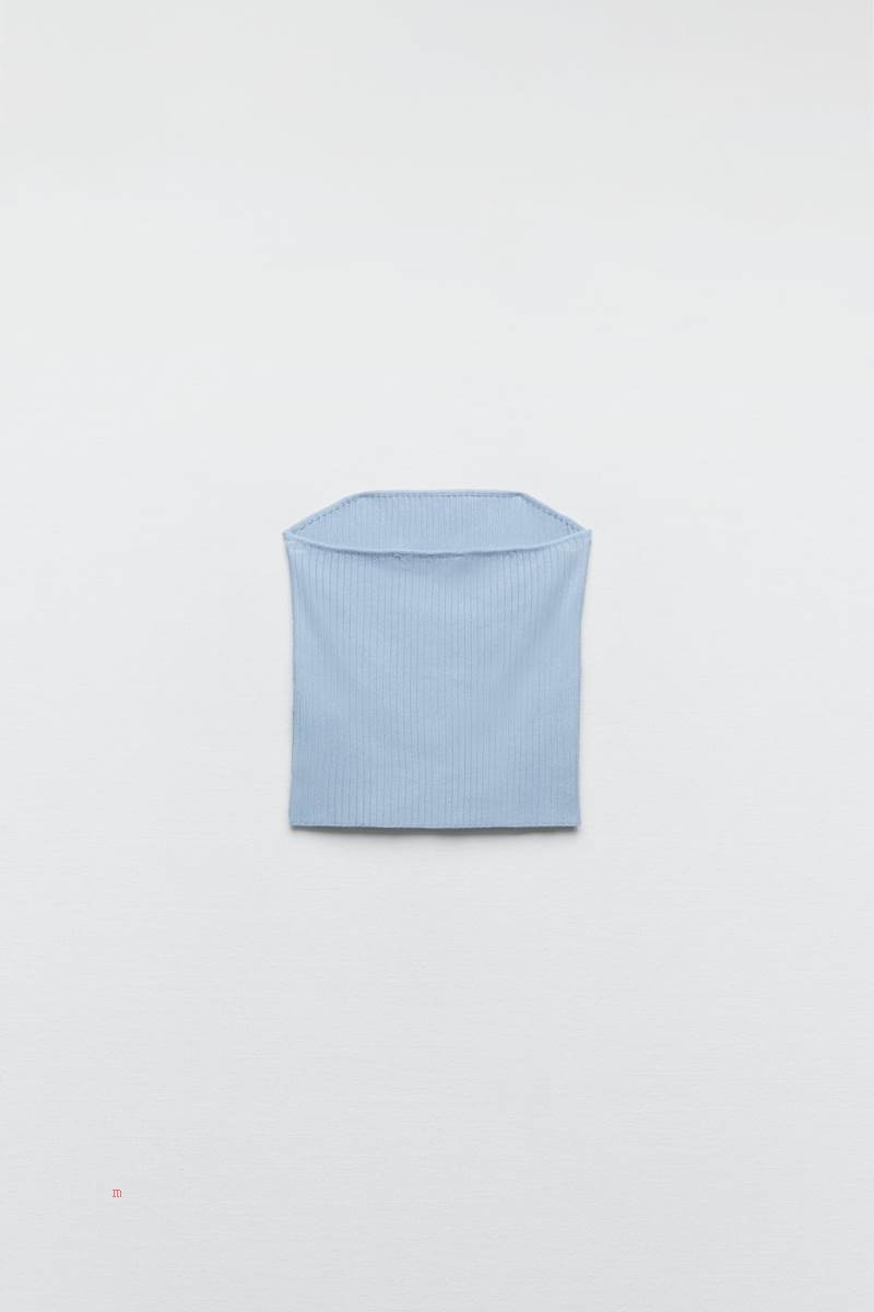 ZARA BUTTONED KNIT Crop Top Dam Blå | PLWKE-3296