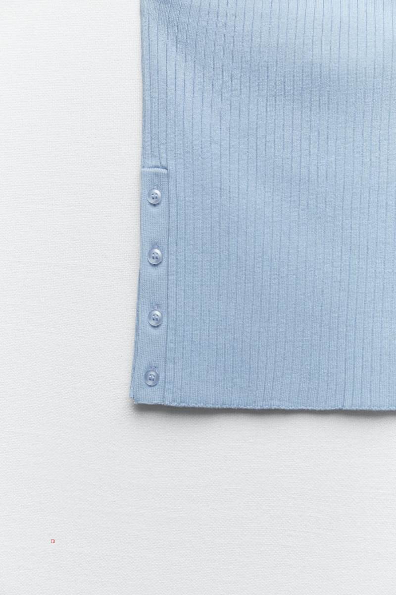 ZARA BUTTONED KNIT Crop Top Dam Blå | PLWKE-3296