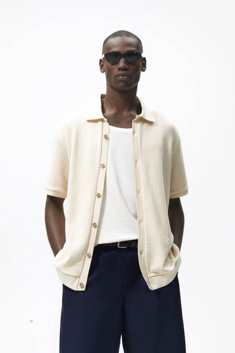 ZARA BUTTONED Piketröja Herr Grå Vita | CAMKL-8320
