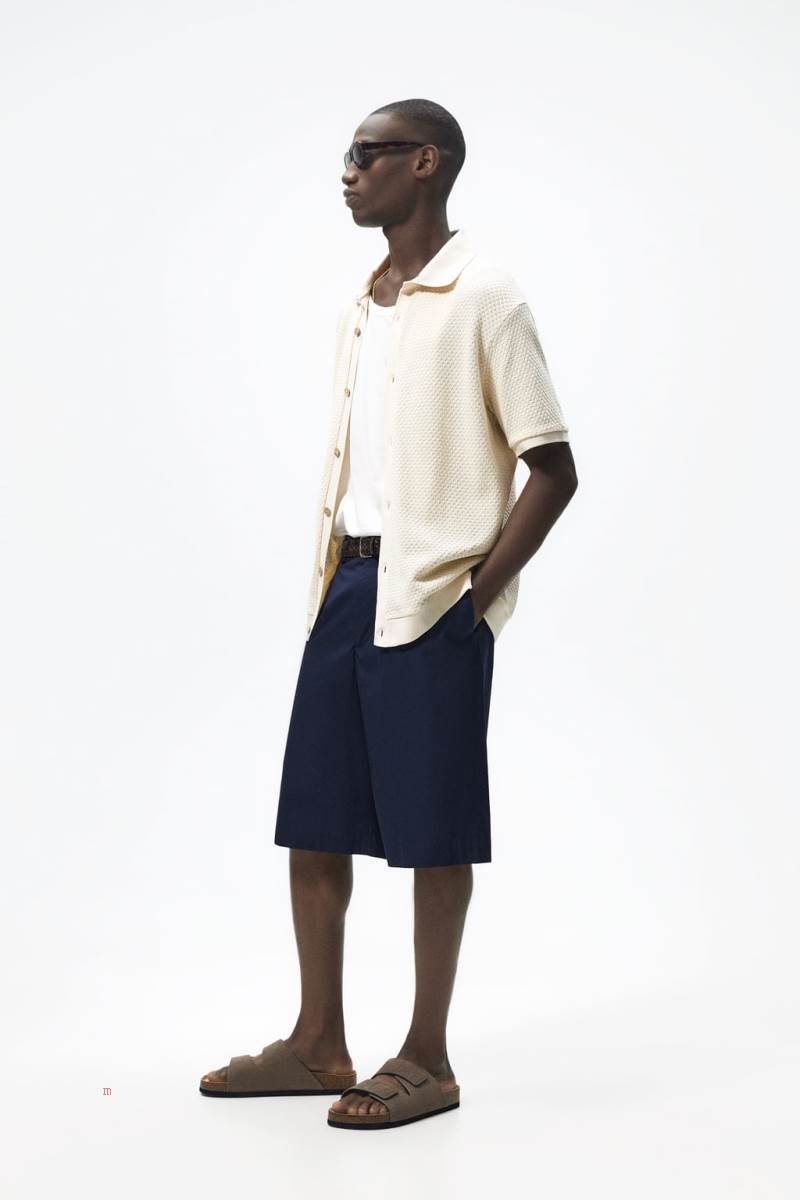 ZARA BUTTONED Piketröja Herr Grå Vita | CAMKL-8320