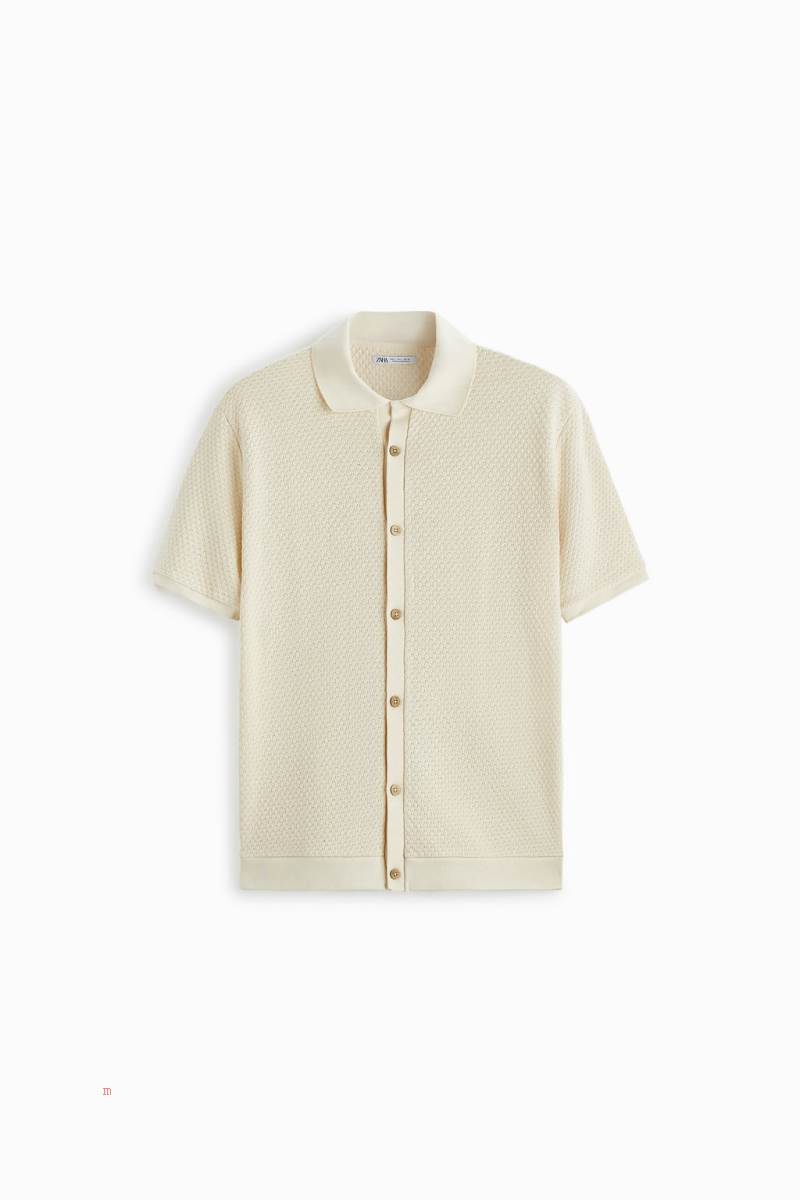 ZARA BUTTONED Piketröja Herr Grå Vita | CAMKL-8320