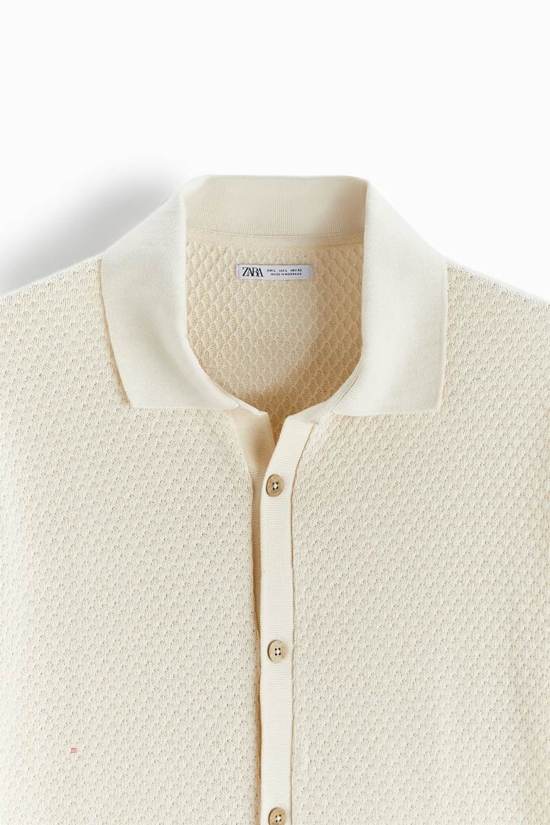 ZARA BUTTONED Piketröja Herr Grå Vita | CAMKL-8320