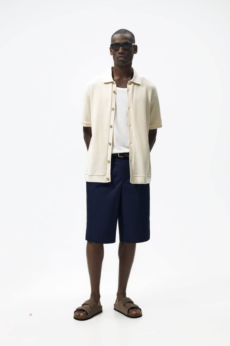 ZARA BUTTONED Piketröja Herr Grå Vita | CAMKL-8320