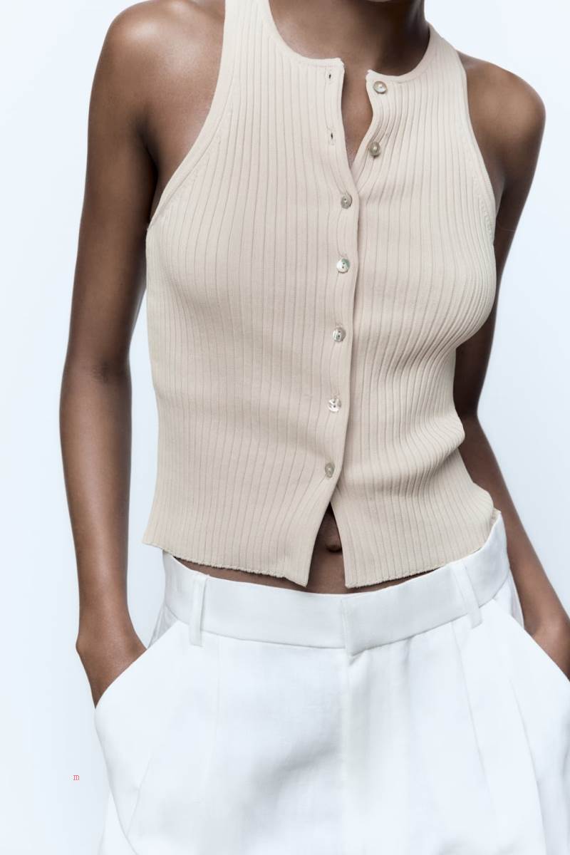 ZARA BUTTON-UP KNIT TOP Stickat Dam Bruna | KQXBC-5908
