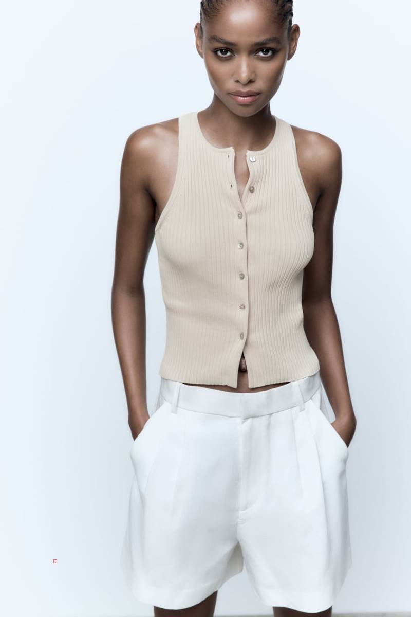 ZARA BUTTON-UP KNIT TOP Stickat Dam Bruna | KQXBC-5908