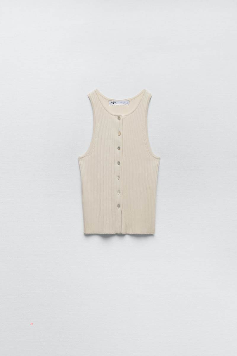 ZARA BUTTON-UP KNIT TOP Stickat Dam Bruna | KQXBC-5908