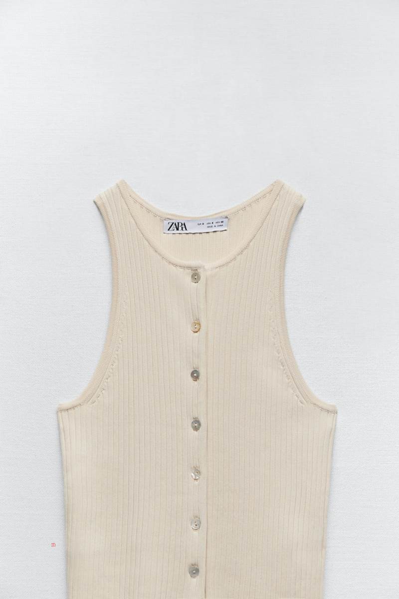 ZARA BUTTON-UP KNIT TOP Stickat Dam Bruna | KQXBC-5908