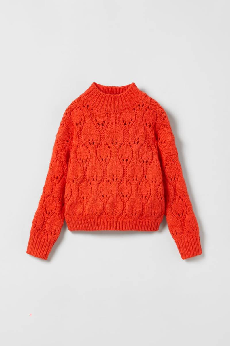 ZARA CABLE-KNIT HIGH NECK Tröjor Tjej Mörkorange | VJWYZ-3120